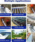 Multiple applications of flexible 2 inch perforated French drain pipe with nonwoven fabric for yard lawn patio landscape drainage