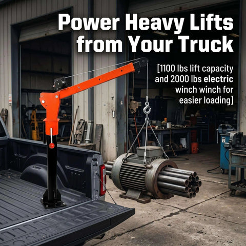 Beefy Truck Engine Hoist With Electric Winch And 2000 Lb Load Capacity lifting heavy equipment from truck bed