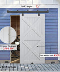 Heavy Duty Exterior Barn Door Hardware Kit 6 Ft Wall Mounted Slide Track with 72 inch track length and floor guide.