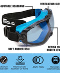 Blue Tinted Anti Fog Safety Goggles With Adjustable Elastic Headband For Men And Women Lightweight Polycarbonate Frame
