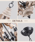 Details of Farmhouse Wood Pendant Light With Six Candle Holders Weathered White Chandelier Cottage Chic Crown Design