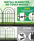 Arched Metal Garden Fence Panels 17 Inch Tall 10.83 Feet Long with tool-free install feature showcased outdoors.