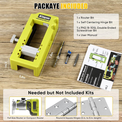 All In One Door Hinge Mortiser And Router Template Kit For 3 To 5 Inch Hinges With One Quarter Or Five Eighths Inch Thickness, includes router and hinge bits