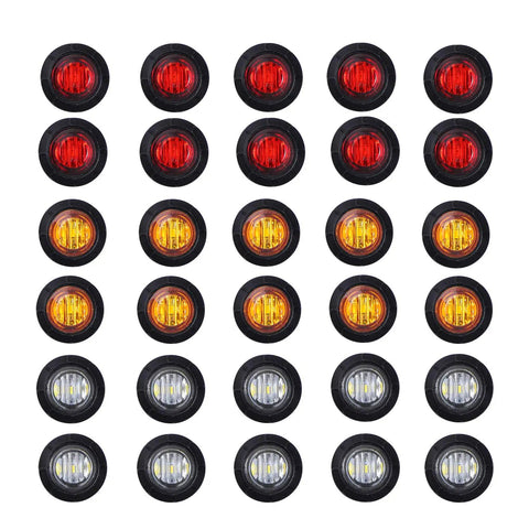 Must Have Three Quarter Inch LED Side Marker Lights 30 Pack Amber Red White Round Clearance Lamps Sealed 12V DC
