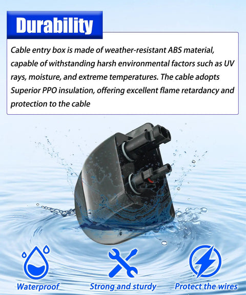 10 Ft Solar Cable Entry Gland with 10AWG Solar Extension Cable MC4 Connectors on water-resistant ABS material