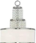 Crystal Three Light Mini Chandelier From Prescott Collection Brushed Nickel Finish, displaying crystal and sheer accents.