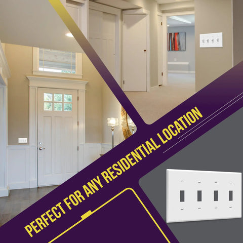 Quad Light Switch Wall Plate 4-Gang Standard Size 4.50 By 8.19 Inches in residential room setting