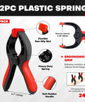 2-piece plastic spring clamp with ergonomic grip, 6.3-inch size, non-slip mat, heavy-duty spring, part of 10-Piece Bar Clamp Set With 12-Inch And 6-Inch Dual-Size Quick Release Ratcheting Wood Clamps, 150-Lb Load Capacity, Includes Plastic Spring Clamps, Your Go-To Gear For Woodworking, Gluing, Framing And DIY Projects.