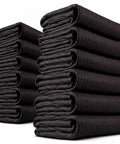 Heavy Duty 12 Pack Large Moving Blankets 80 X 72 Inches Black Polyester Furniture Pads stacked for protection during moves.