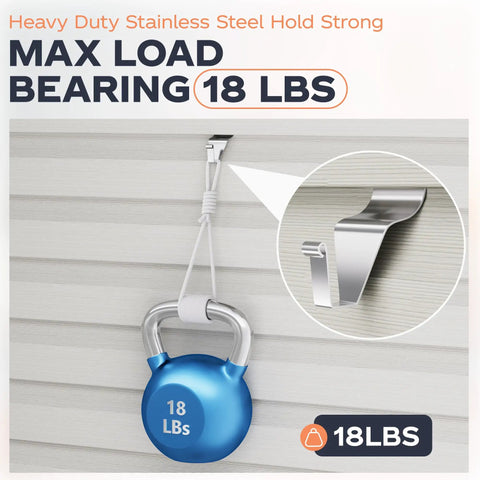 Vinyl Siding Hooks 8 Pack No Drill Clips For Hanging Outdoor Decorations And String Lights, blue weight on hook.