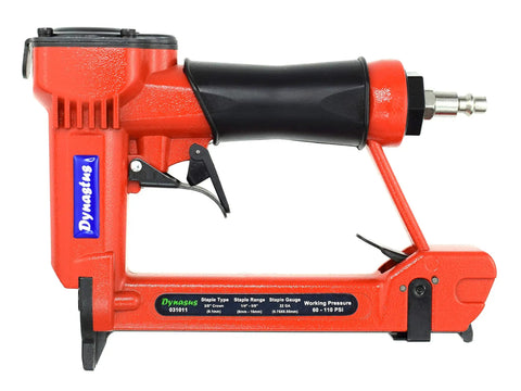Lightweight Upholstery Staple Gun Kit With 22 Gauge Three Eighths Inch Crown Air Stapler, Red, Side View