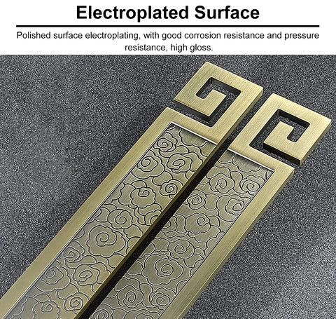 Close-up of Slick Oriental Style Barn Door Pull Handle Set With Install Fittings For Wood Glass Or Metal Doors Interior And Exterior Antique Push Pull Hardware For Home Or Hotel Hallways Easy Mount And Durable with electroplated surface.