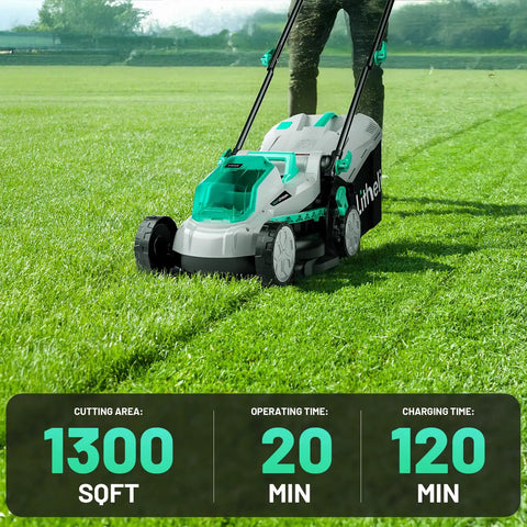 13 Inch Cordless Lawn Mower With 5 Height Settings 20V Brushless Motor Ideal for Garden Yard and Small Farm Lightweight No Fuss Walk Behind Includes 4Ah Battery And Charger For Quick Clean Cuts on grass