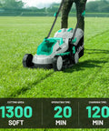 Cordless 20V 13 Inch Lawn Mower With Brushless Motor 5 Height Adjustments Battery And Charger Included No Gas Electric Lawn Mower For Small Gardens Yards And Farms That Cuts Up To 1300 Sq Ft Per Charge. on grass