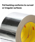 3M Aluminum Foil Tape 1521CW Silver 72 mm x 45.7 m roll with label, showing reflective surface for duct sealing.