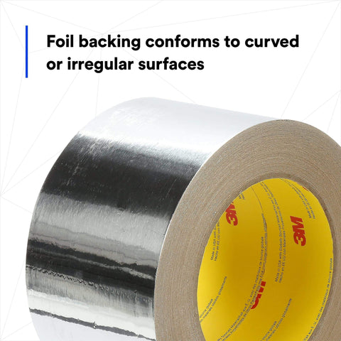 3M Aluminum Foil Tape 1521CW Silver 72 mm x 45.7 m roll with label, showing reflective surface for duct sealing.