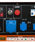 Control panel of a Black Heavy Duty 6300 Watt Diesel Generator Beast With Electric Start And Oil Shutoff, featuring start/stop buttons.