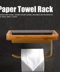 Straight Up Solid Wooden Bathroom Cell Phone Holder With Wall Mount Toilet Paper Stand And Premium Tissue Roll Dispenser, showing with smartphone and tissue.