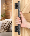 Rustic Matte Black 12 Inch Rhombus Barn Door Handles For Sliding Doors Heavy Duty Solid Metal Pull Handles on wooden door