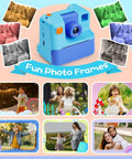 Kids Instant Print Camera For Totally Fun Photos Gift For Boys And Girls Ages 3 To 12 FHD Selfie Video Camera with blue body and photo frames