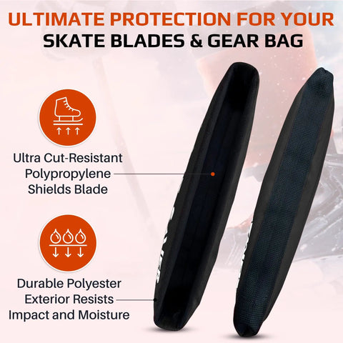 Pro Grade Ice Skate Guards For Figure Skating And Hockey, showing black medium size with polypropylene and polyester layers.