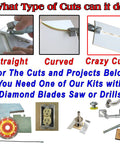 Diagram showing straight, curved, and unique cuts with the Ceramic Tile Cutter Kit For DIY With 4 Carbide Hacksaw Blades.