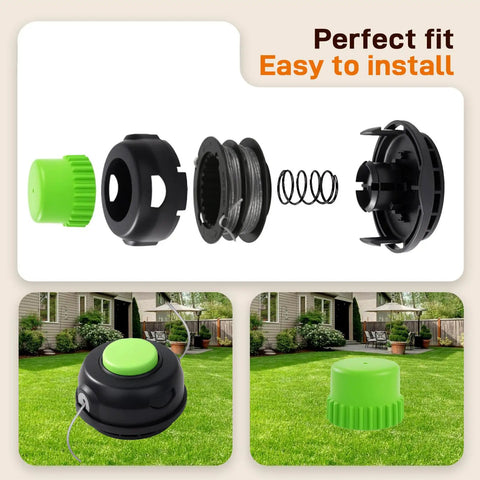 Spool Replacement Bump Trimmer Head 0.080 Inch Dual Line Pre-Wound For Greenworks 80V And 60V String Trimmers assembly and installed view