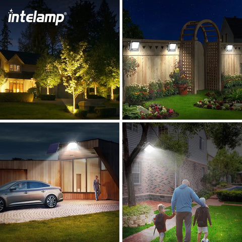 Solar Powered Outdoor Flood Light 4400mAh Dusk To Dawn Auto On Off IP65 illuminating house, garden, porch, yard, garage at night
