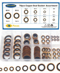 Copper Bonded Seal Washer Set, 78-Piece Automotive Gasket Assortment in 10 Sizes, kit layout with sizes labeled on box