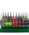 Carburetor Jet Drill Bits Set Fifty Piece for Jet Tuning Solid Carbide Mini Drill Bits with colored caps in organizer