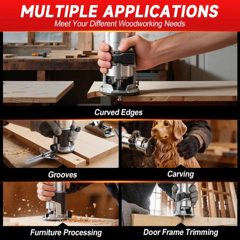 Heavy Duty Cordless Palm Router With A Beefy 800W Brushless Motor Churning Up To 28000 Rpm For Fast Woodworking Cuts used for carving, grooving and trimming.