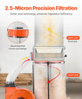 Beast 1100 CFM Dust Collector For Woodworking With 2.5 Micron Vortex Cone showing upper wood dust layer and lower wood chips layer