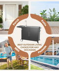 Outdoor Kitchen Sink With Hose Hookup And Stainless Steel Prep Table, Rolling Pizza Oven Stand And BBQ Grill Table, installed