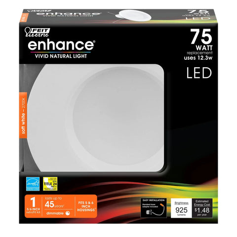 Box of 5 to 6 inch LED recessed downlight with premounted trim, dimmable 2700K soft white, for easy DIY install in recessed can housings