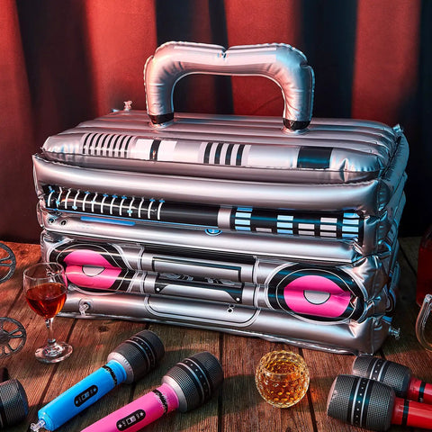 Inflatable Boom Box Beverage Cooler For Retro 80s 90s Parties, Blow Up Radio Cooler For Birthday Drink Favors, Hip Hop Nightclub Decor, 24 Inch Tall Portable Party Cooler, Vintage Theme