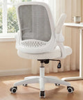 Ivory ergonomic mesh office chair with lumbar support and adjustable height, breathable backrest, and rolling wheels in home office.
