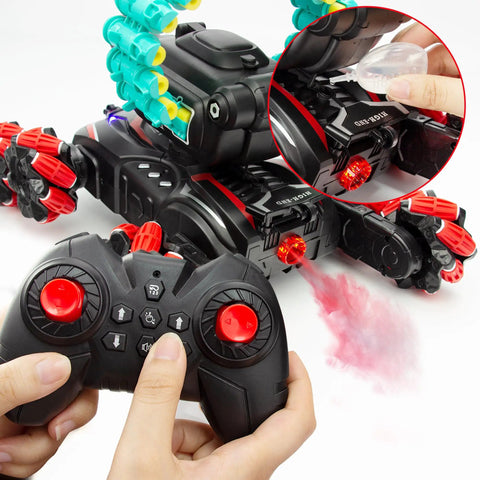 RC Stunt Remote Control Car For Kids With Gesture Control And Dual Mode Play Climbing Crawling Tank Style Battle Vehicle, red and black remote with hands