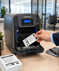 Top Shelf Card Printer Deep Clean Kit With Five Adhesive Rollers And Five Premium Maintenance Cards For SP Series Printers in use with a Datacard printer.