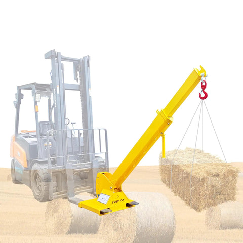 Heavy Duty Forklift Jib Boom Crane With Dual Hooks And Smooth 0 To 75 Degree Tilt Hella Tough 6600 Pound Capacity Attachment lifting hay.