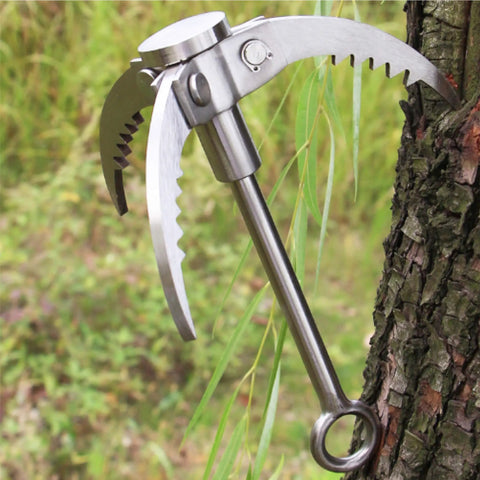 Grappling Hook With Folding Claws, Heavy Duty Stainless Steel Anchor For Climbing, Non Slip Sawtooth Grip on tree trunk