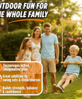 Family enjoying backyard with Kids Trapeze Bar With 18 Inch Adjustable Height And Gym Rings For Swing Sets Ninja Warrior Obstacle Course Jungle Gym Playground Attachments Durable Easy Install Backyard Fun.