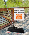 Heavy Duty Outdoor Angle Broom With 20 Inch Wide Base And 51 Inch Extended Handle Sweeper featuring thick bristles on a path.