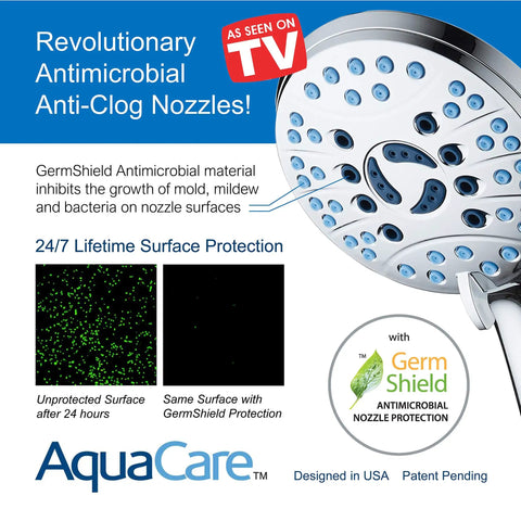 High Pressure 50 Mode Rain And Handheld Shower Head Combo With Anti Clog Nozzles, 3 Way Operation, Extra Long 6 Foot Stainless Steel Hose, All Chrome Finish, Built For Tub Tile Pet Washing And Power Wash