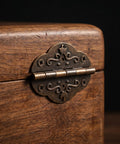 Antique Style Jewelry Box Hardware Kit With Hinges Latch And Padlock Key for DIY Woodworking on wooden chest corner close-up