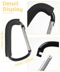 Two Pack Large Stroller Hooks Clip detail showing foam grip and aluminum structure measuring 17cm by 10cm.
