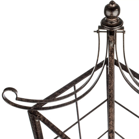 Top view of decorative finial on Seven And A Half Foot Tall Iron Garden Obelisk Trellis For Climbing Roses Clematis And Jasmine Heavy Duty 77 lb