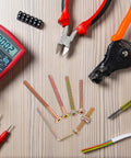 Forty Nine Piece M6 Hex Drive Screws And Barrel Nuts Set For Furniture Repair And Bed Frame Connections with tools nearby