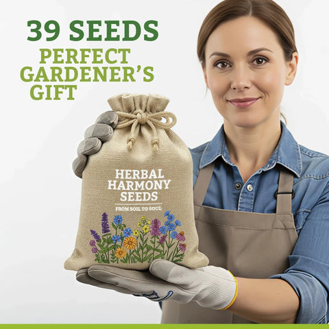 39 Heirloom Medicinal Herb Seeds For At Home Apothecary Kit Non GMO Variety held by woman in apron
