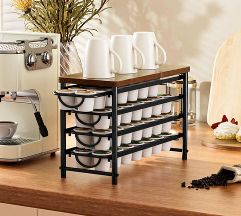 Universal Coffee Pod Holder With Two Multifunctional Storage Drawers For Tea Bags And K Cup Pods Nespresso in kitchen