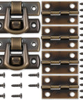 6 Piece Antique Bronze Latch And Hinges Set With Screws For Jewelry Boxes And Small Cabinets, includes hinges, latches, screws.